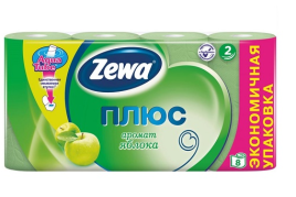 Туалетная бумага Zewa "Плюс, 2-х слойная, Зеленое яблоко", 8 шт.