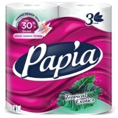 Бумага туалетная Papia  4 рул.3-х.сл Тропическая экзотика белая с рисунком