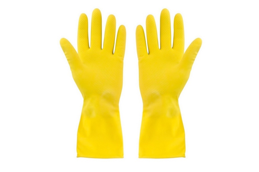 Перчатки хозяйственные латексные в инд. упаковке, Желтые, пара размер L фото 1