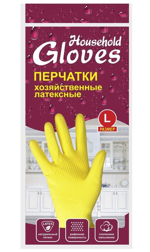Перчатки латексные Хозяйка 30гр L с ХБ напылением (102-418) *12/240 (Круг-Упак) фото 1