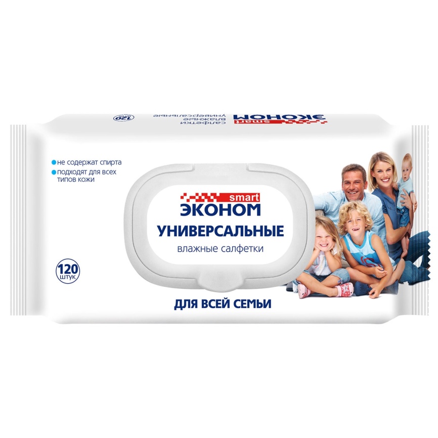 Влажн.салф. Эконом Smart №120 ДЛЯ ВСЕЙ СЕМЬИ антибакт.с пластиковым клапаном фото 1