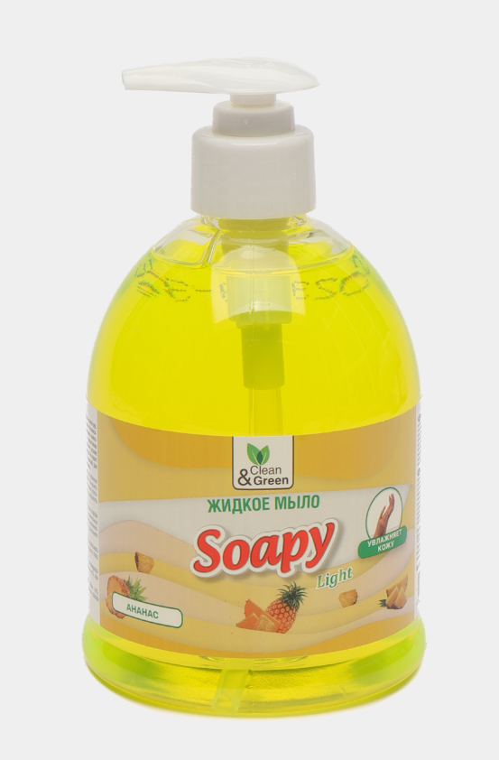 Жидкое мыло "Soapy" Light "Ананас" с дозатором 500 мл. Clean&Green фото 1