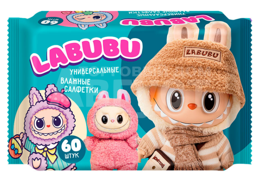 Влажные салфетки Labubu, универсальные, микс, 60 шт фото 1