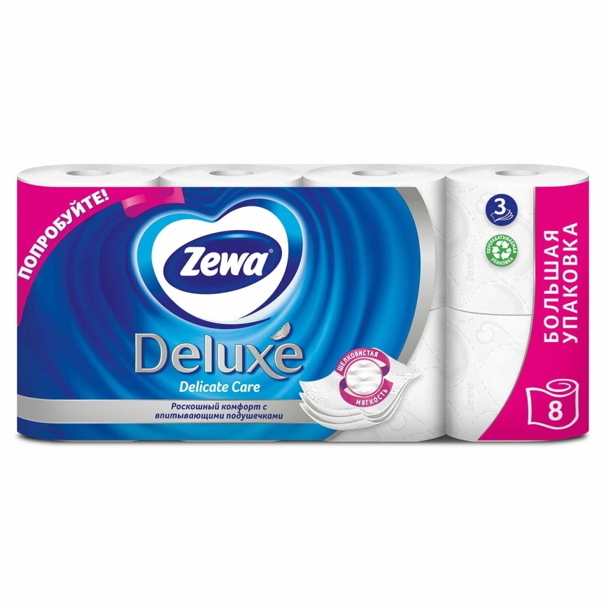 Бумага туалетная  ЗЕВА Делюкс 8рул.3-х.сл. Белая *7 фото 1